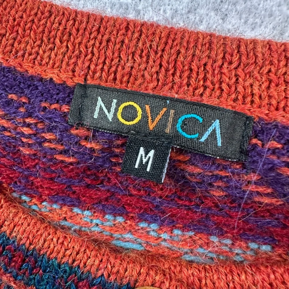 Novica Striped 100% Alpaca Cardigan Sweater Size Medium